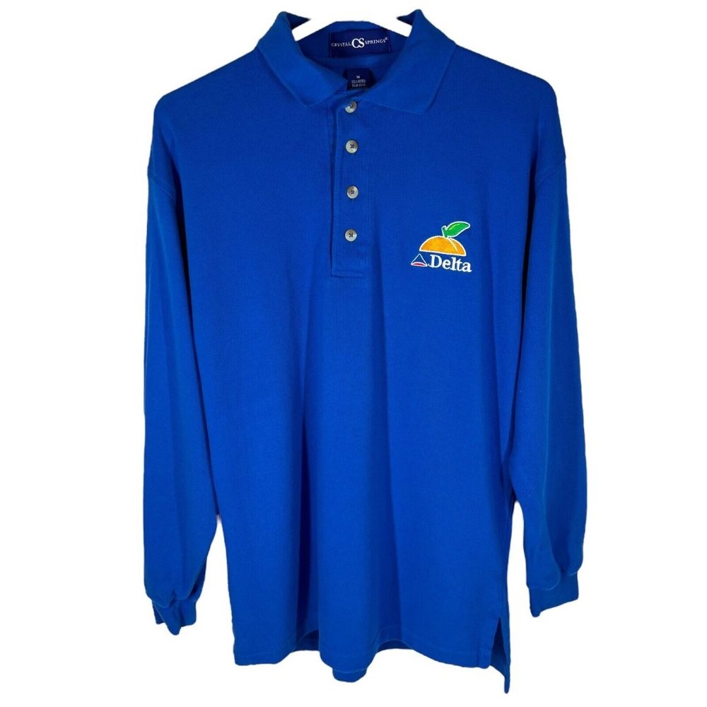Delta Airlines Long Sleeve Polo Shirt Men M Vintage Atlanta Peach Pilot